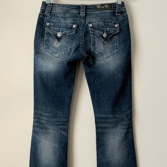 Miss Me Signature Distressed Flap Pocket Slim Boot Jeans Blue 25 - Picture 5 of 11